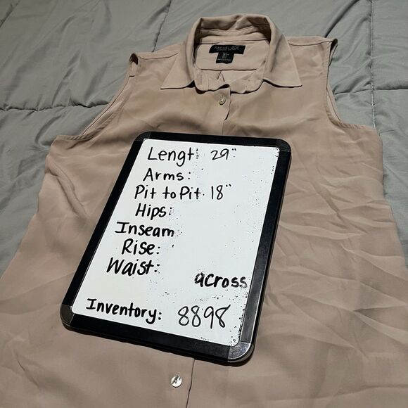 Rachel Zoe Tan Button Up Sleeveless Tunic Top Blouse Womens Size S Collared - Picture 10 of 10